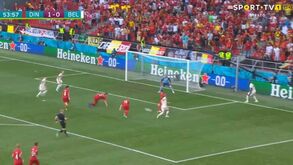 Grande jogada coletiva da Bélgica terminou em golo de Thorgan Hazard à Dinamarca
