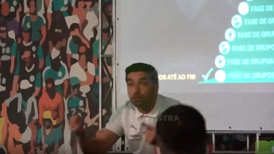 Palestra do treinador português do Palmeiras antes do encontro com o Independiente del Valle, para a Libertadores, cai na internet
