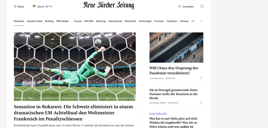 Neue Zürcher Zeitung - 'Sensação em Bucareste: a Suíça elimina a campeã mundial França num desempate por penáltis dramático'