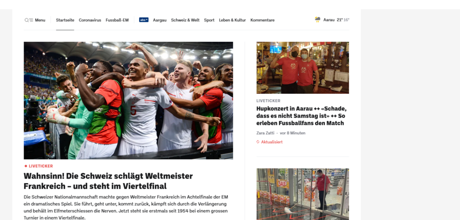 'Aargauer Zeitung' - 'Loucura! Suíça bate campeã mundial e está nos quartos-de-final'