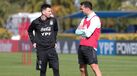 Messi à conversa com Scaloni no treino da Argentina