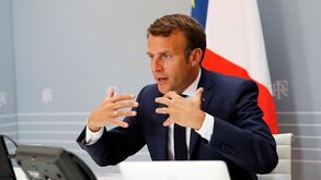 Emmanuel Macron na cerimónia de abertura dos Jogos Olímpicos