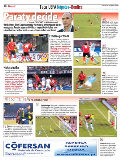 Análise de Paulo Paraty, na edição de Record, à arbitragem de Bjorn Kuipers no Nápoles-Benfica de 2008