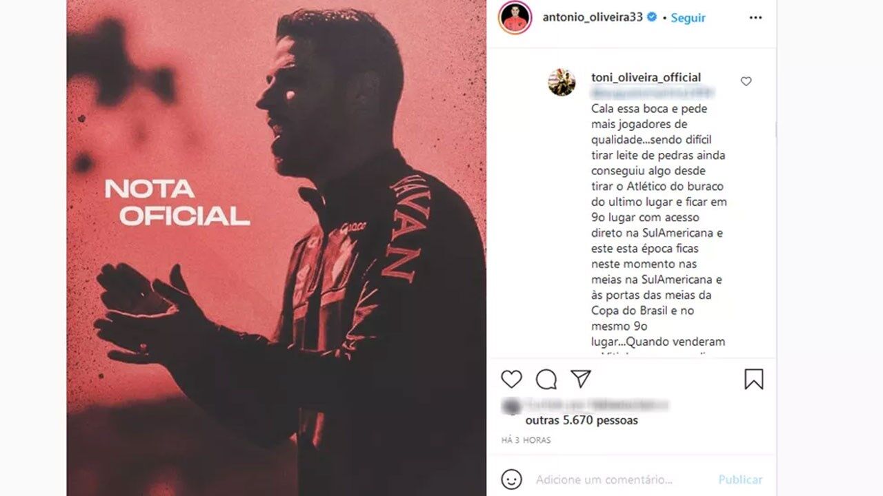 Toni defende filho após saída do Athletico Paranaense: «Com um cancro dentro do plantel...»