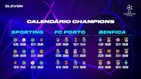 Champions: os jogos de FC Porto, Sporting e Benfica que a TVI vai transmitir