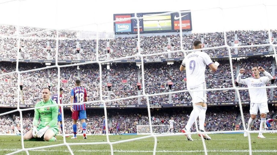 Benzema e Lucas Vázquez festejam o 2-o face à desilusão de Ter Stegen