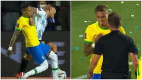 Otamendi deixa Raphinha a sangrar após cotovelada no Argentina-Brasil: veja o lance