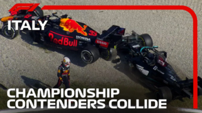 O acidente que acabou com a corrida de Hamilton e Verstappen em Monza