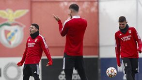 Boa disposição no último treino do Benfica antes do jogo com o Ajax