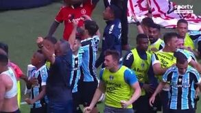 Lucas Silva atingido por telemóvel no rosto ao celebrar golo do Grémio