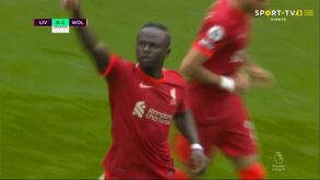 Thiago assiste Mané de calcanhar para o empate: Liverpool 'respondeu' assim ao golo de Pedro Neto