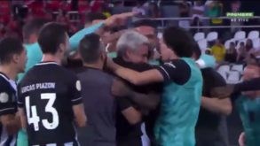 O festejo diz tudo: Botafogo marcou e jogadores atiraram-se para cima de Luís Castro