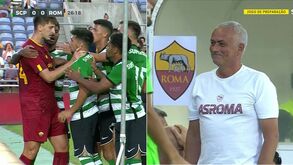 Sporting-Roma: Confusão após penálti sobre Edwards e Amorim e Mourinho em conversa animada