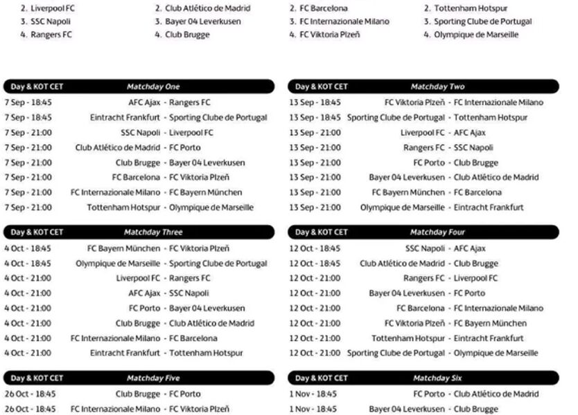 Champions: o calendário de Benfica, FC Porto e SC Braga na fase de