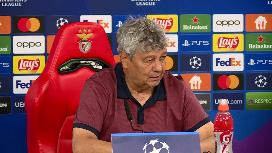 Treinador do Dínamo Kiev tentou responder em português às perguntas colocadas na conferência de imprensa
