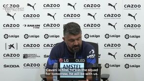 Gattuso revela que Cavani vai estrear-se frente ao Celta: «Ainda vamos decidir se será titular…»