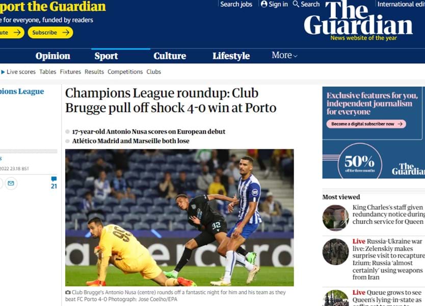 Club Brugge vence na liga belga após derrota com FC Porto - Futebol  Internacional - SAPO Desporto