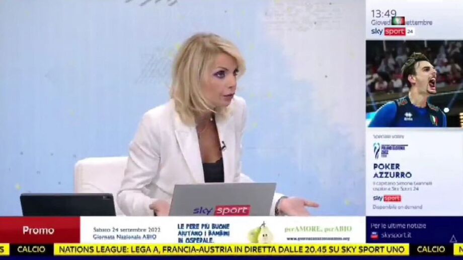 Apresentadora da 'Sky Sport Italia' dirige insulto racista em direto a jogadora de voleibol italiana