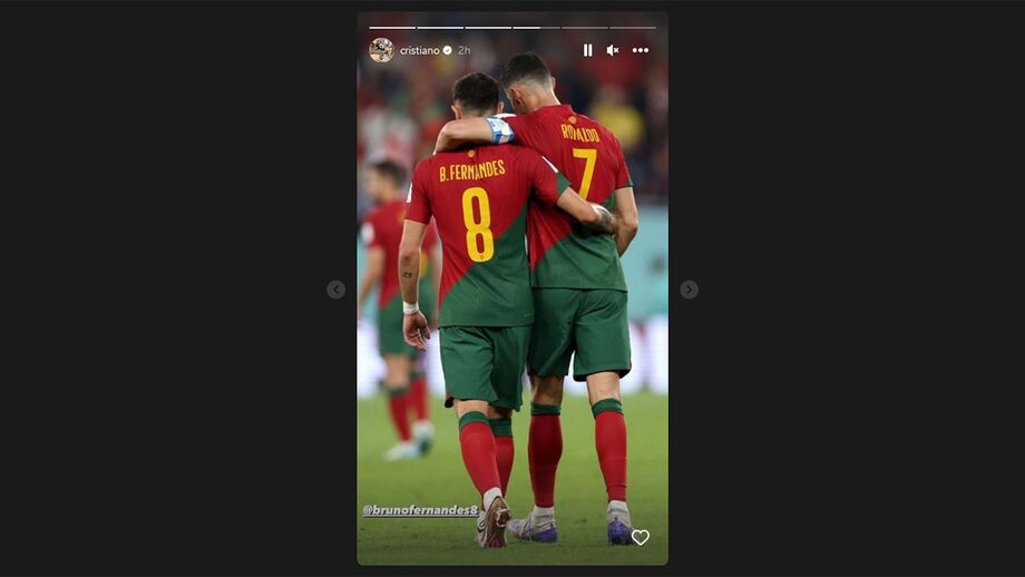 Cristiano Ronaldo assinala vitória da Seleção com foto ao lado de Bruno Fernandes