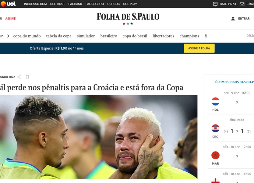 Croácia baila, Brasil chora: como imprensa pelo mundo repercutiu eliminação  - Superesportes