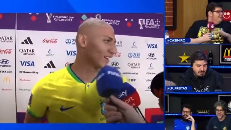 Diogo Defante, influenciador brasileiro que está no Qatar a fazer reportagem para o canal de YouTube de Casimiro, com pergunta ousada na zona mista