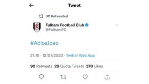 #AdiosJoao: Fulham gozou com expulsão de Félix e depois... apagou o 'tweet'
