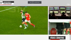 VAR avisou Soares Dias, árbitro consultou as imagens e marcou penálti de António Silva sobre Paulinho: o 2.º golo do Sporting