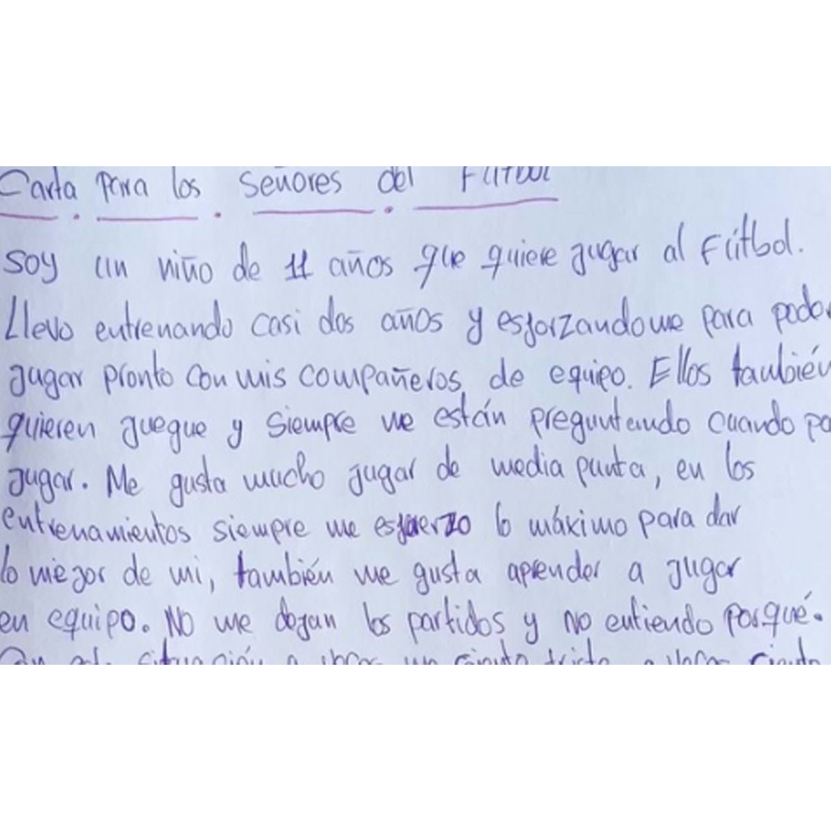 A emocionante carta de jovem jogador: «Senhores do futebol, sou um