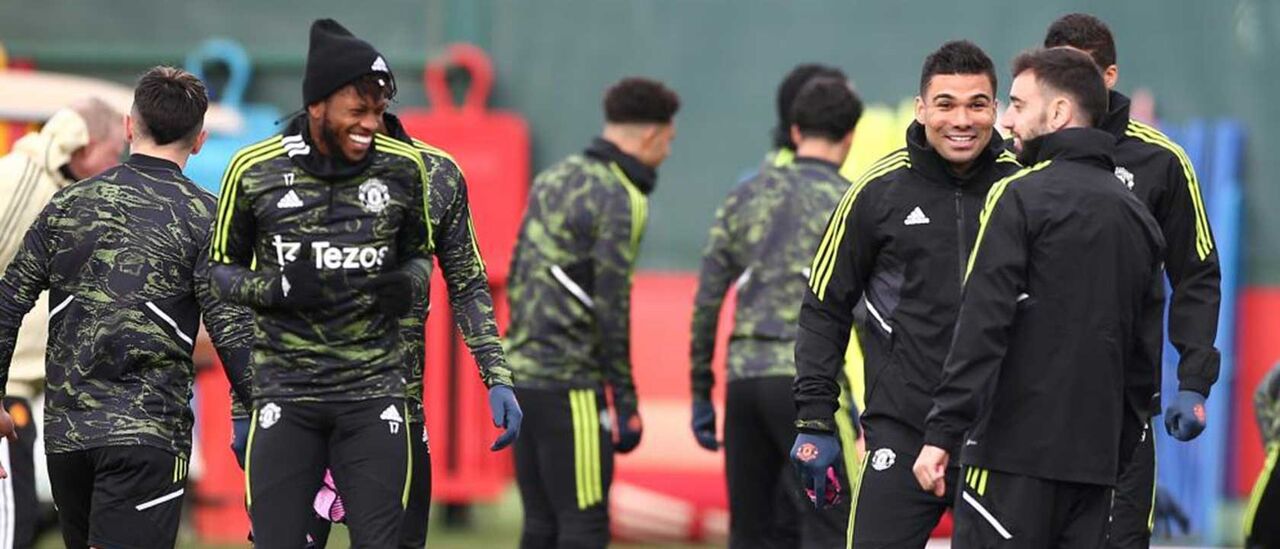 Fred, Casemiro e Bruno Fernandes bem dispostos