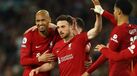 Os dois golos e a assistência de Diogo Jota na vitória do Liverpool sobre o Leeds (1-6)
