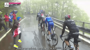 «És um animal, um verdadeiro monstro»: fã correu vários metros à chuva para motivar Derek Gee no Giro