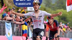 Cerrar os dentes... até à vitória: as imagens da chegada de João Almeida à meta da 16.ª etapa do Giro