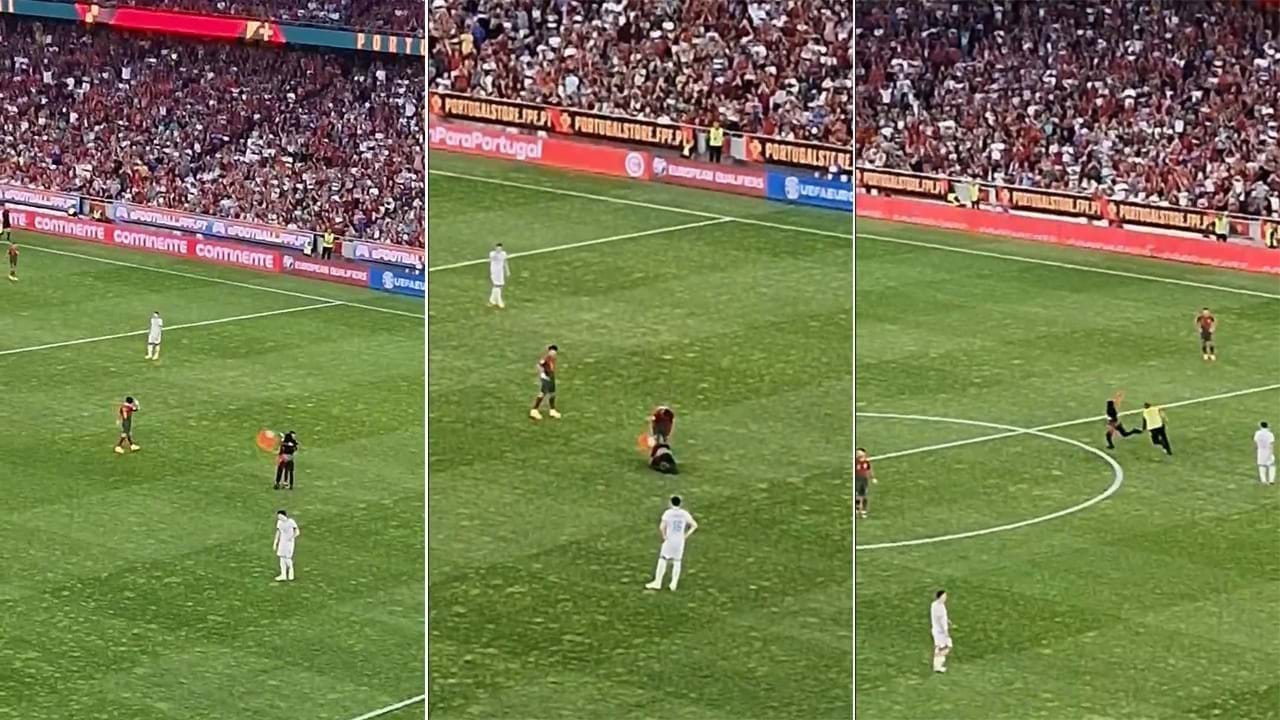 Vídeo. Adepto invade jogo para pegar CR7 ao colo e ele deixou