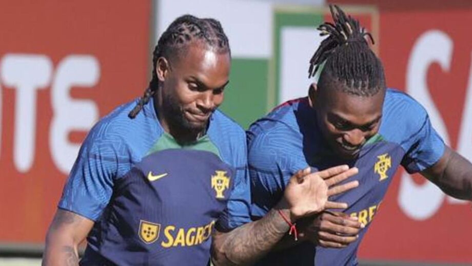Renato Sanches e Rafael Leão em duelo no treino da Seleção