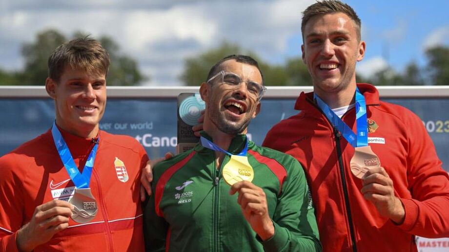 Fernando Pimenta com Adam Varga (prata) e Jakob Thordsen (bronze)