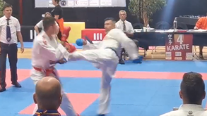 Vantagem máxima e... fim de combate: Nuno Moreira em grande nos Campeonatos da Europa de Goju-Ryu