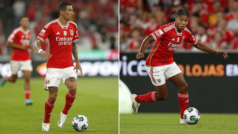 Di María e David Neres juntos no clássico com o FC Porto