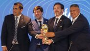 Robert Harrison (presidente da federação do Paraguai), Ignacio Alonso (presidente da fed. Uruguai), Alejandro Domínguez (presidente Conmebol) e Claudio Tapia (presidente da fed. Argentina)