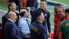 A animada conversa entre Cristiano Ronaldo, Pinto da Costa, Luís Gonçalves, Ricardo Carvalho e Humberto Coelho 