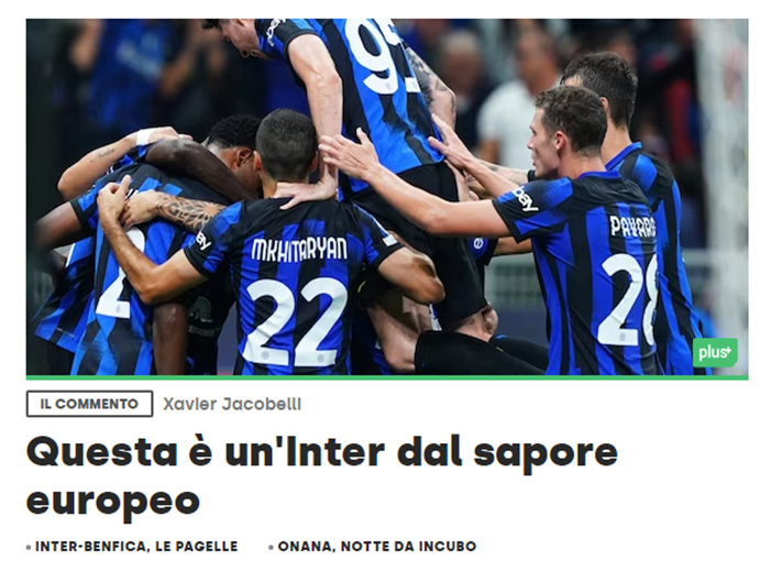'Corriere dello Sport': 'Este é um Inter com sabor europeu'.