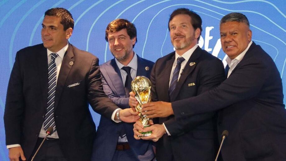 Robert Harrison (presidente da federação do Paraguai), Ignacio Alonso (presidente da fed. Uruguai), Alejandro Domínguez (presidente Conmebol) e Claudio Tapia (presidente da fed. Argentina)