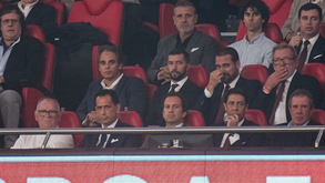 Proença ao lado de Varandas e Rui Costa a assistir ao dérbi entre Benfica e Sporting
