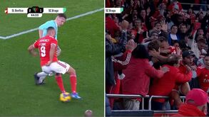 O golo de Arthur Cabral, com celebração no meio dos adeptos do Benfica: finta sobre Serdar fica na retina