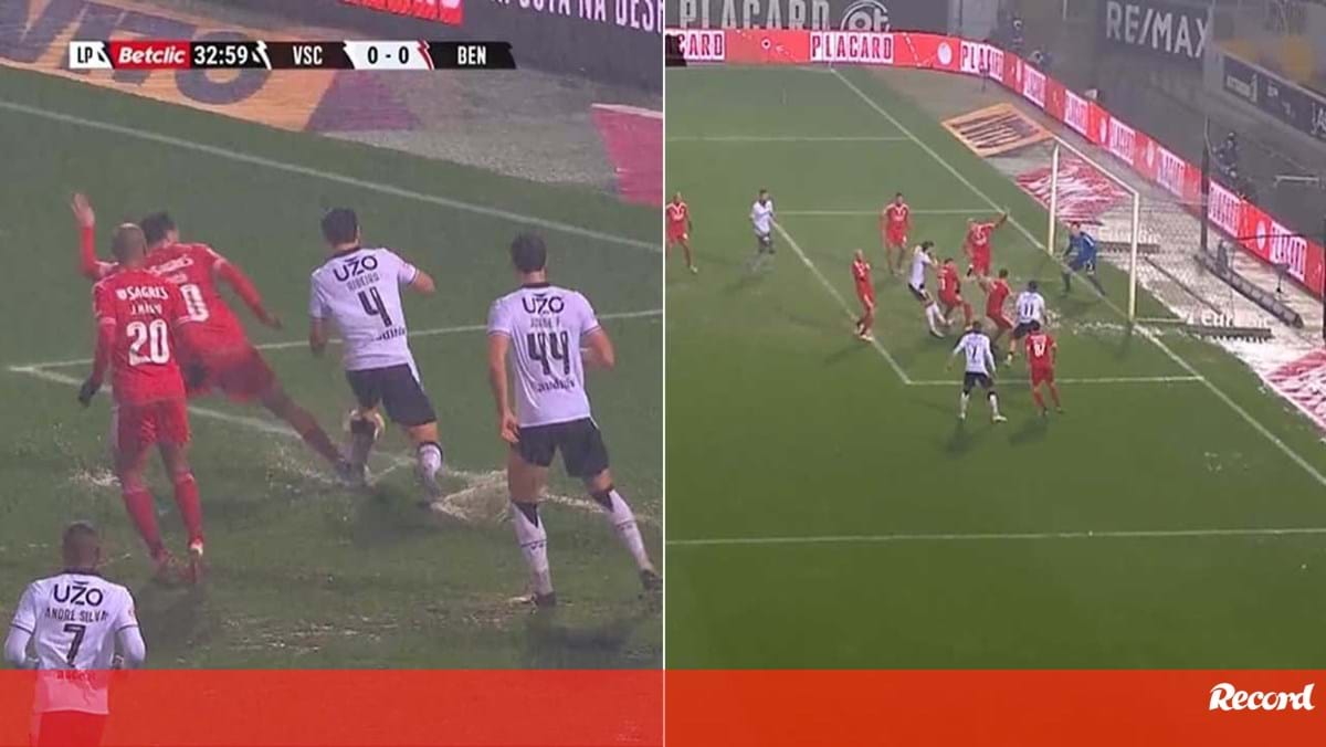 O lance do penálti a favor do V. Guimarães: jogadores do Benfica pediram mão segundos antes