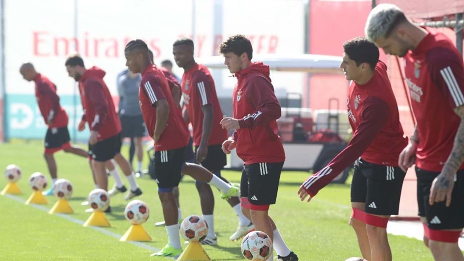 João Neves integra último treino do Benfica antes da viagem para Toulouse