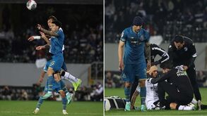 O choque de cabeças arrepiante entre Jorge Sánchez e Ricardo Mangas que interrompeu o V. Guimarães-FC Porto