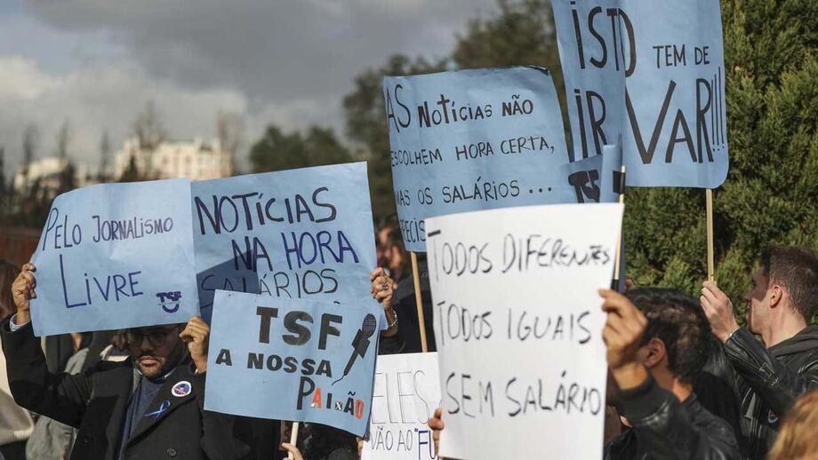 Trabalhadores da Global Media na greve de janeiro
