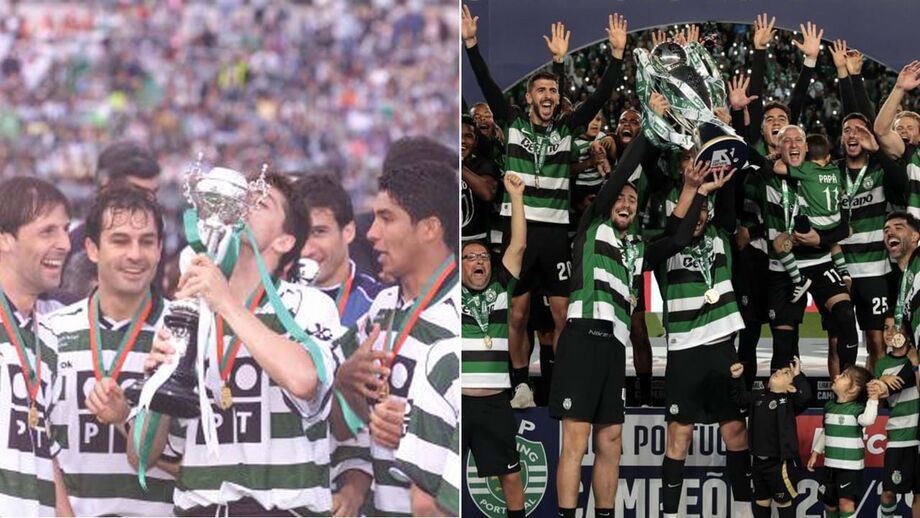 A equipa de 2001/02 que conseguiu a dobradinha e a atual