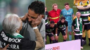 Dona Maria no relvado de Alvalade: abraçou Rúben Amorim e tirou foto com toda a equipa do Sporting