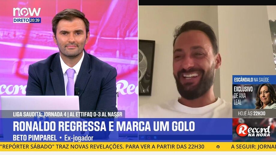 Internacional português em declarações no programa 'Record na Hora' no Now